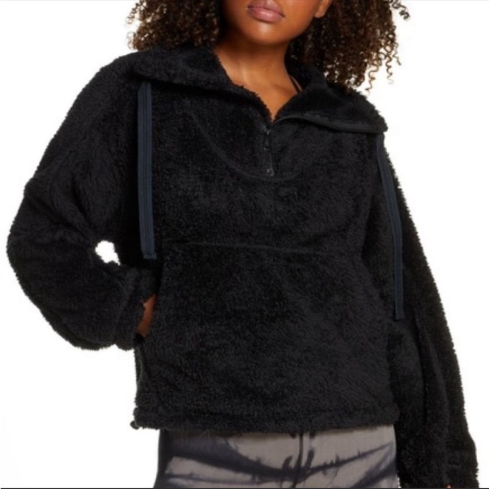 Free People black faux shearling pullover